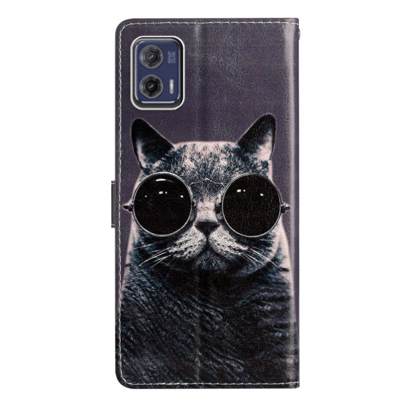 Κάλυμμα Moto G73 5G με κορδονι Strappy Glasses Cat