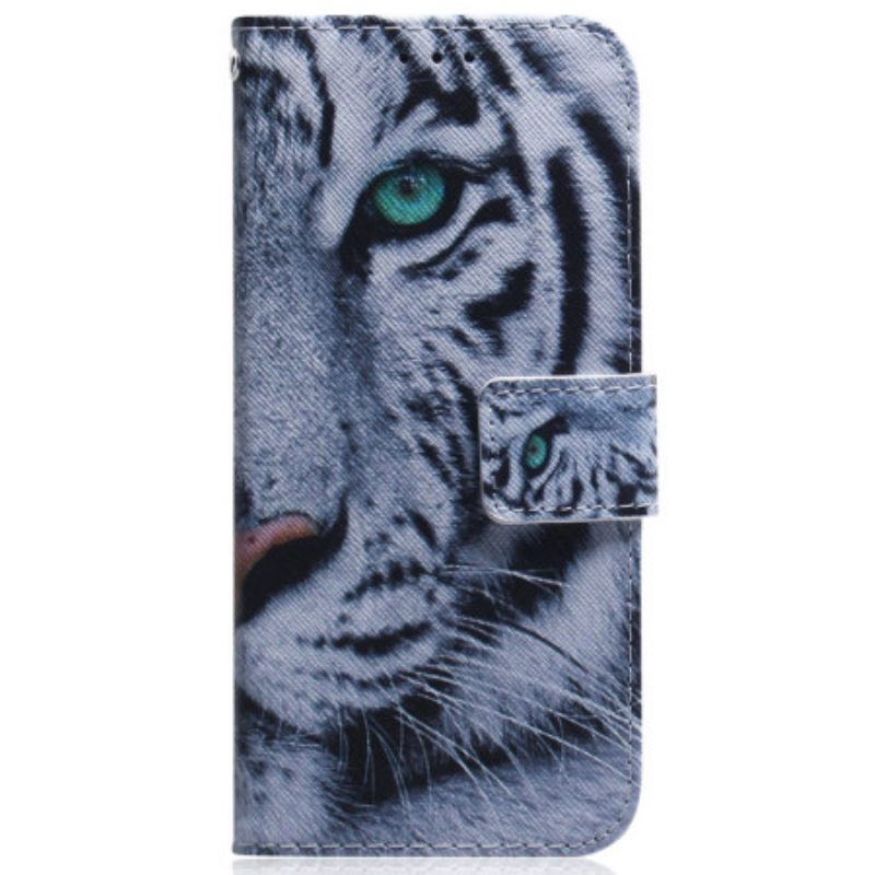 Κάλυμμα Moto G73 5G με κορδονι Strappy White Tiger