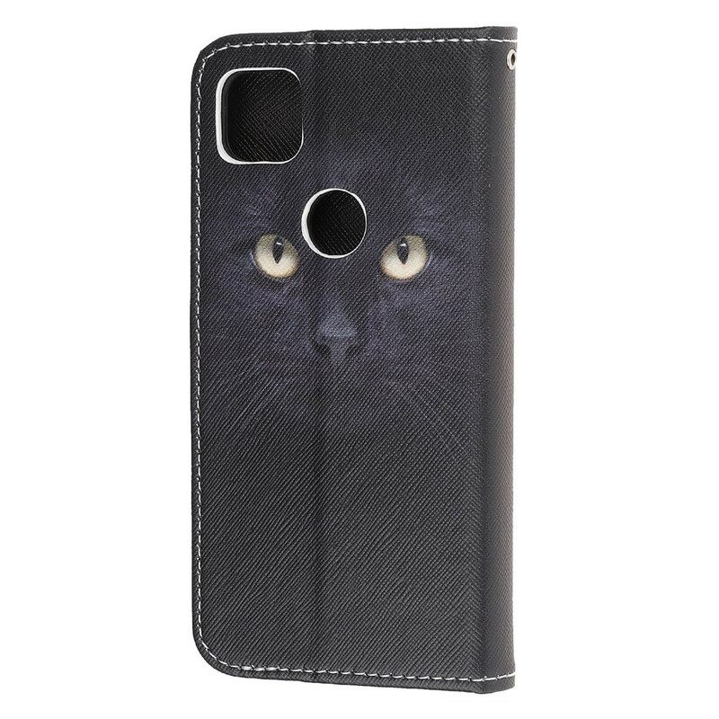 Θήκη Flip Google Pixel 4A με κορδονι Strappy Black Cat Eyes