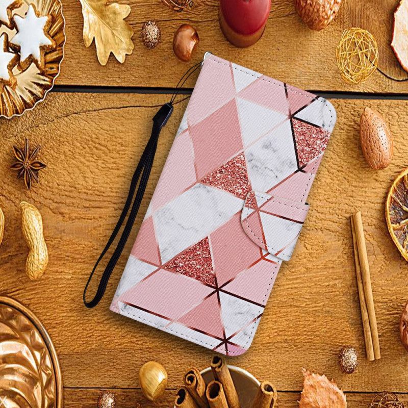 Θήκη Flip Samsung Galaxy A54 5G με κορδονι Marble And Glitter Strappy