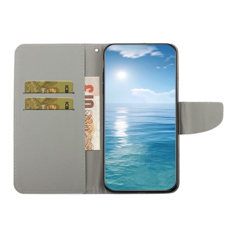 Θήκη Flip Samsung Galaxy A54 5G Μικρή Λεοπάρδαλη Με Κορδόνι