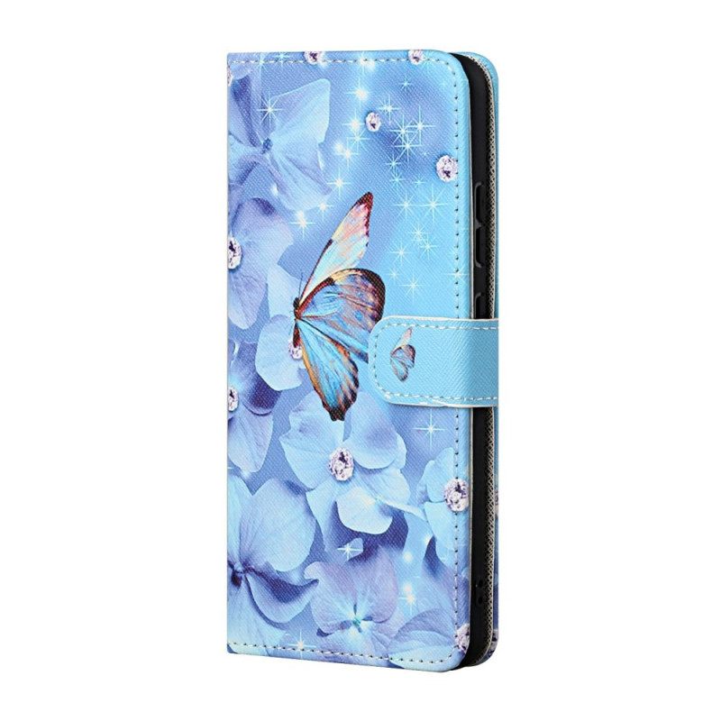 δερματινη θηκη Samsung Galaxy S22 Plus 5G με κορδονι Strappy Diamond Butterflies