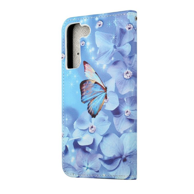 δερματινη θηκη Samsung Galaxy S22 Plus 5G με κορδονι Strappy Diamond Butterflies