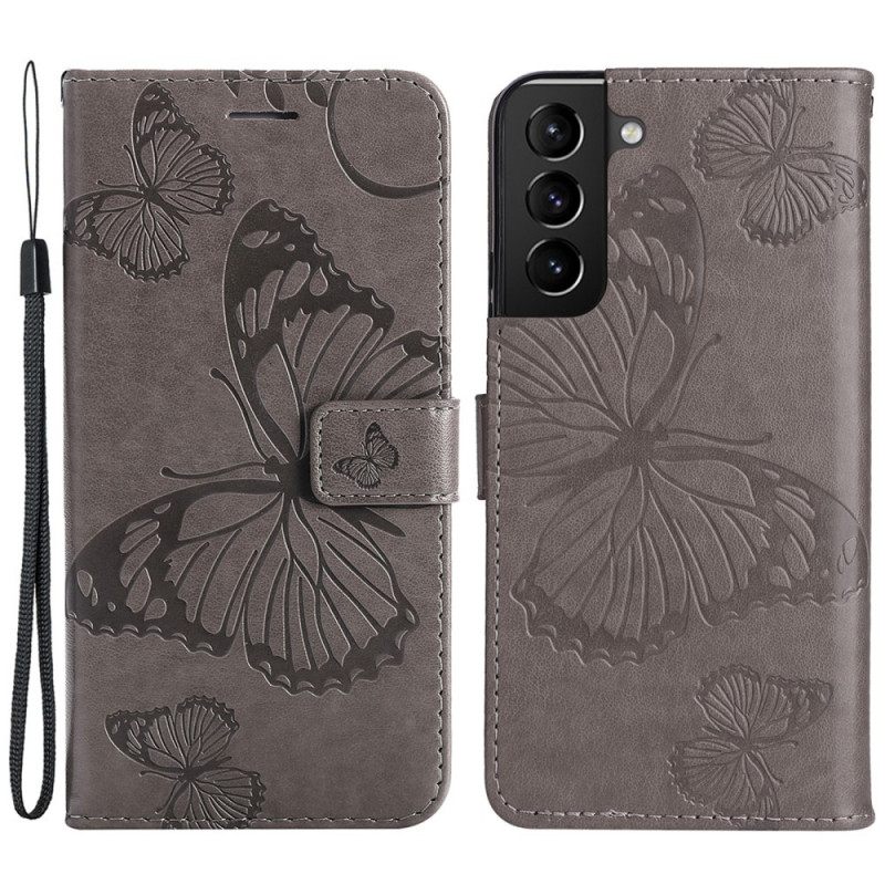 Θήκη Flip Samsung Galaxy S22 Plus 5G με κορδονι Πεταλούδες Giant Strap