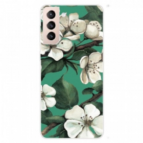 θηκη κινητου Samsung Galaxy S22 Plus 5G Βαμμένα Λευκά Λουλούδια