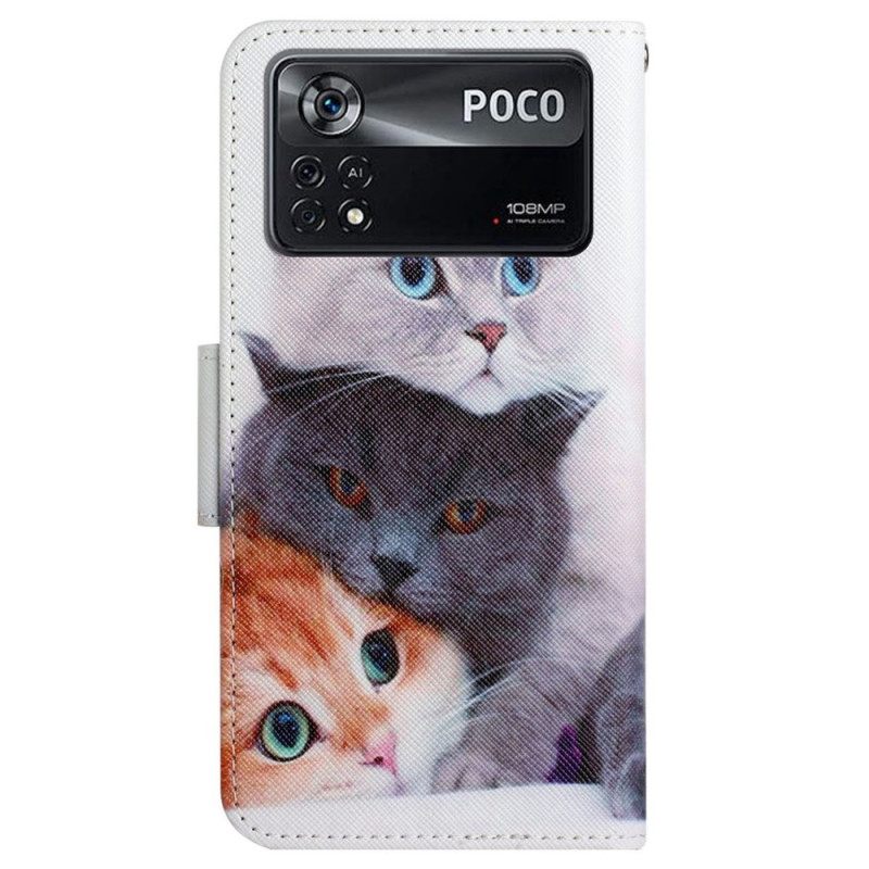 δερματινη θηκη Poco X4 Pro 5G με κορδονι Μόνο Thong Cats