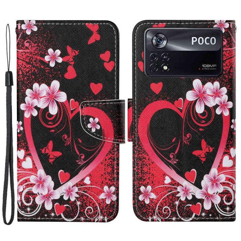 δερματινη θηκη Poco X4 Pro 5G με κορδονι Strappy Heart