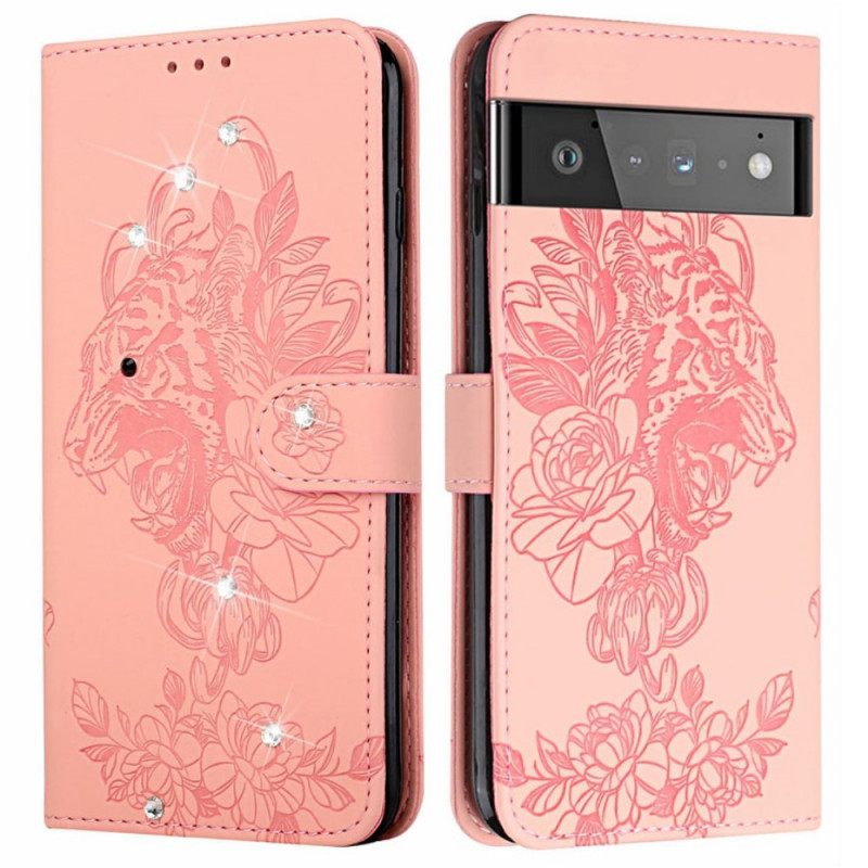 δερματινη θηκη Google Pixel 6 Μπαρόκ Tiger And Strass