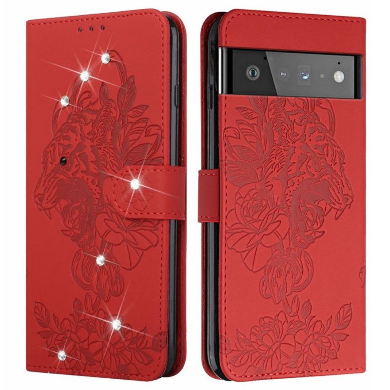 δερματινη θηκη Google Pixel 6 Μπαρόκ Tiger And Strass