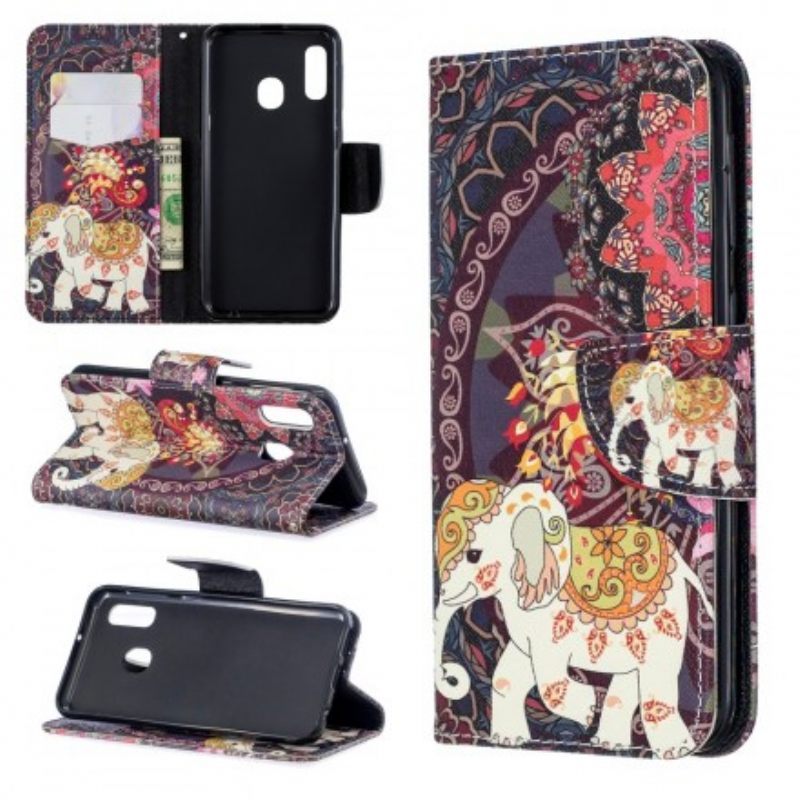 δερματινη θηκη Samsung Galaxy A20e Ethnic Elephants Mandala