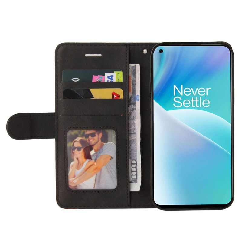 Κάλυμμα OnePlus Nord 2T 5G Δερμάτινη Σειρά Bicolor Kt Με Θήκη Για Κάρτα Με Λουράκι