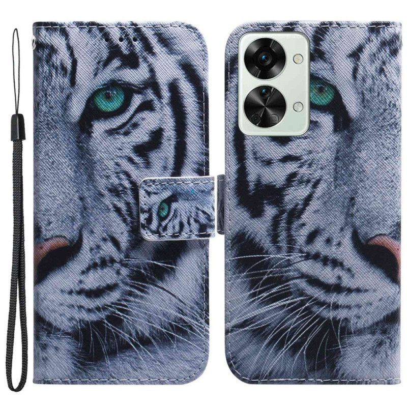 Κάλυμμα OnePlus Nord 2T 5G με κορδονι Strappy White Tiger