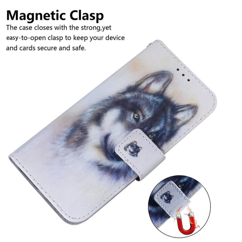 Θήκη Flip OnePlus Nord 2T 5G με κορδονι Strappy Watercolor Wolf