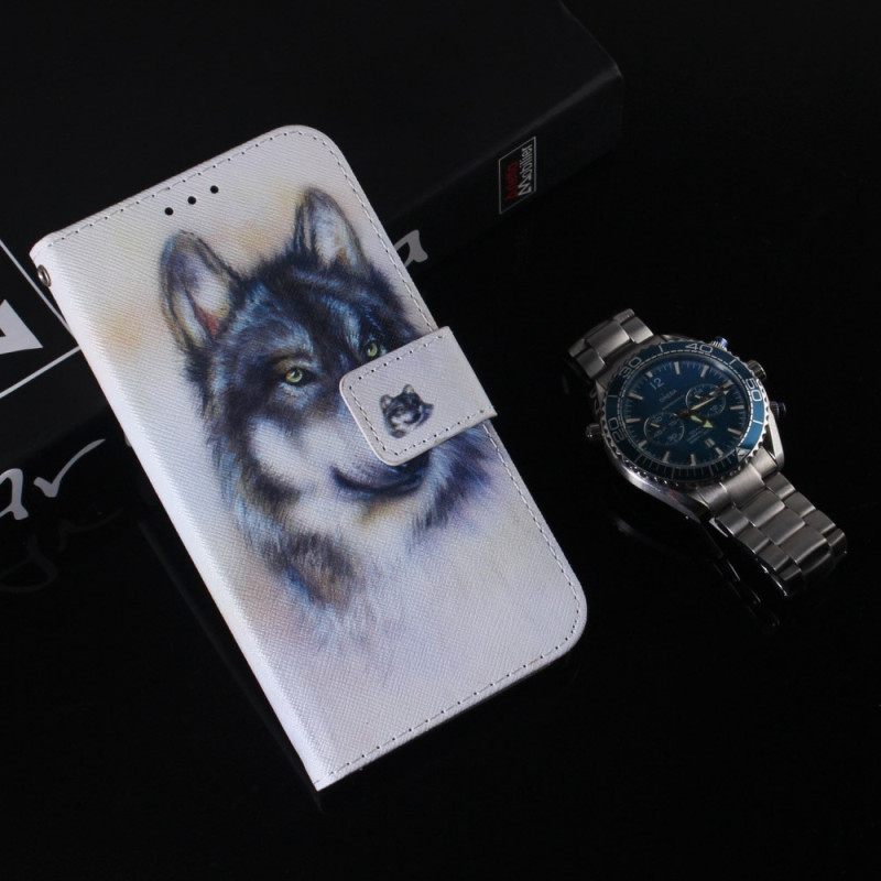 Θήκη Flip OnePlus Nord 2T 5G με κορδονι Strappy Watercolor Wolf