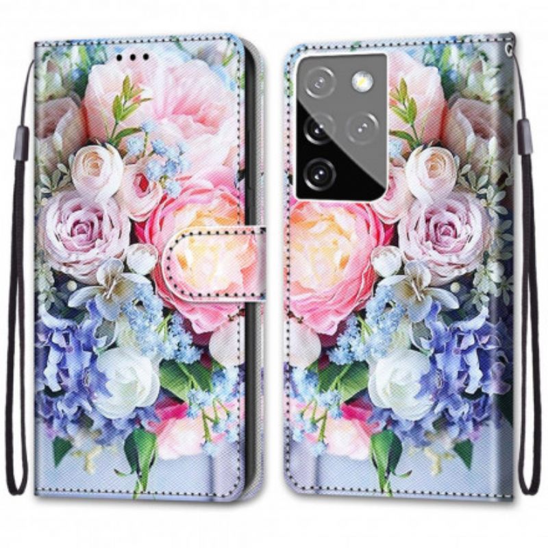 δερματινη θηκη Samsung Galaxy S21 Ultra 5G Floral Wonder