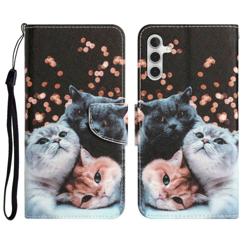 δερματινη θηκη Samsung Galaxy A14 / A14 5G με κορδονι Μόνο Thong Cats