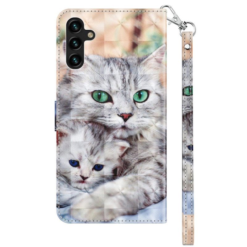 δερματινη θηκη Samsung Galaxy A14 / A14 5G με κορδονι Μόνο Thong Cats