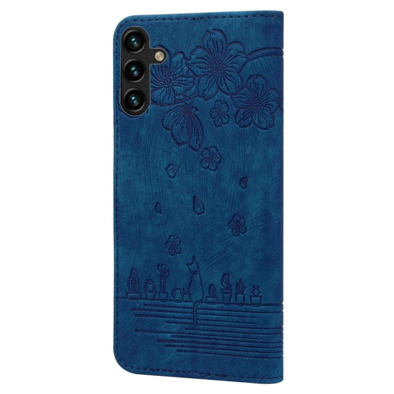 Κάλυμμα Samsung Galaxy A14 / A14 5G με κορδονι Floral Thong Cat