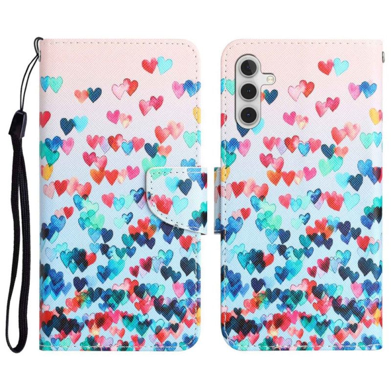 Κάλυμμα Samsung Galaxy A14 / A14 5G με κορδονι Strappy Hearts Rain