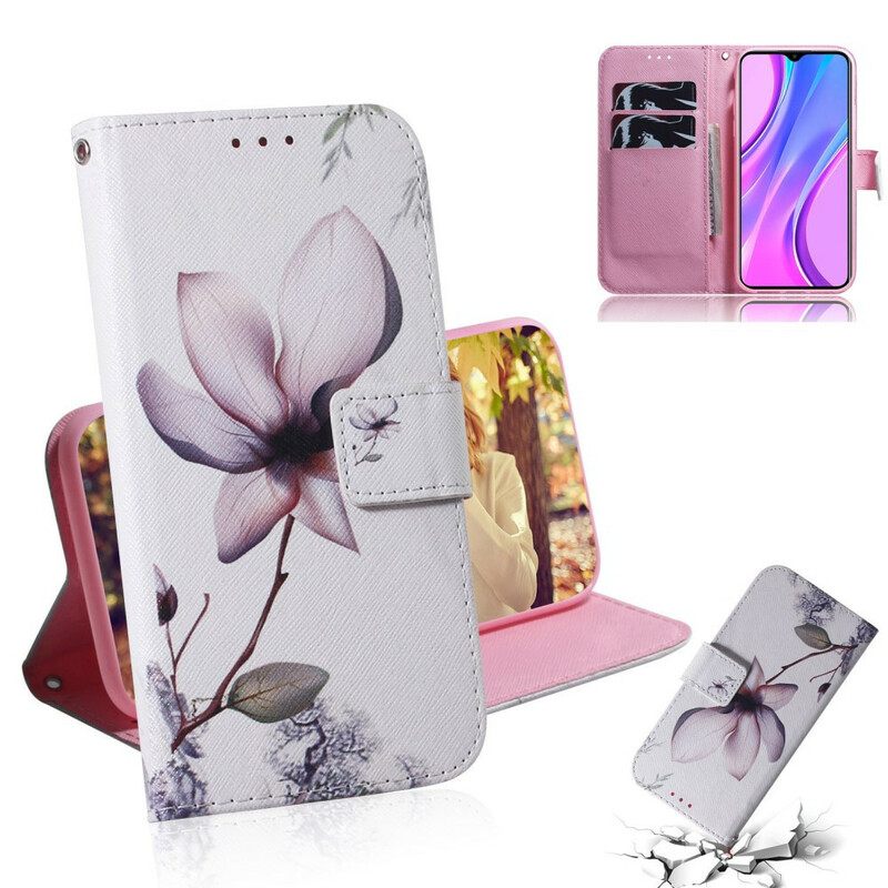 δερματινη θηκη Xiaomi Redmi 9 Flower Dusty Pink