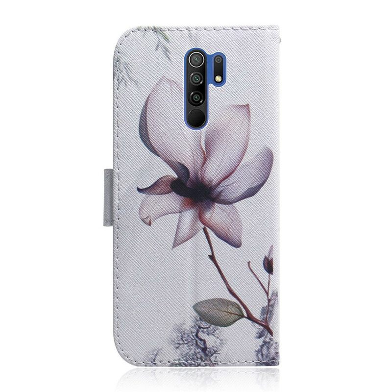 δερματινη θηκη Xiaomi Redmi 9 Flower Dusty Pink