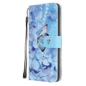 δερματινη θηκη iPhone 12 Mini με κορδονι Strappy Diamond Butterflies