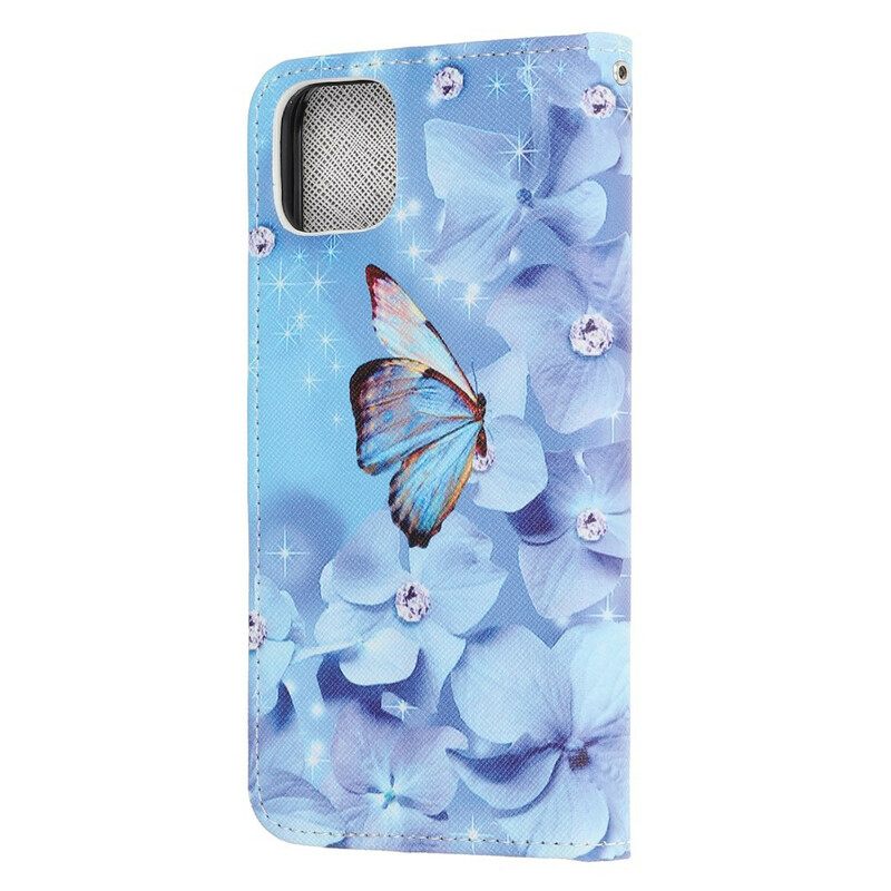 δερματινη θηκη iPhone 12 Mini με κορδονι Strappy Diamond Butterflies