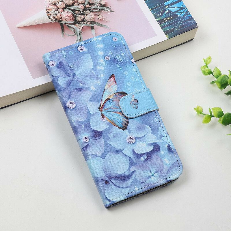 δερματινη θηκη iPhone 12 Mini με κορδονι Strappy Diamond Butterflies