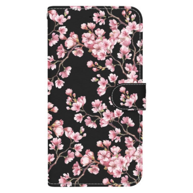 Δερματινη Θηκη Realme 12 / 12x 5g Plum Blossoms Με Λουράκι Σιλικόνης