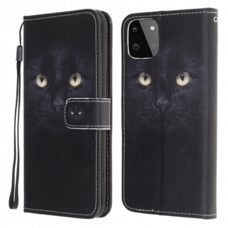 Κάλυμμα Samsung Galaxy A22 5G με κορδονι Strappy Black Cat Eyes