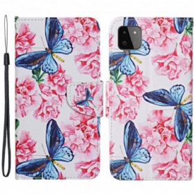 Κάλυμμα Samsung Galaxy A22 5G Πεταλούδες Floral Lanyard