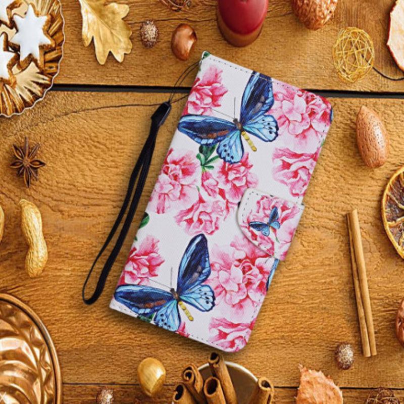 Κάλυμμα Samsung Galaxy A22 5G Πεταλούδες Floral Lanyard