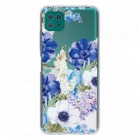 θηκη κινητου Samsung Galaxy A22 5G Άνευ Ραφής Ακουαρέλα Μπλε Λουλούδια