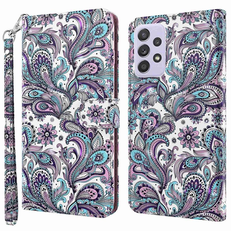 δερματινη θηκη Samsung Galaxy A23 5G με κορδονι Strappy Paisley Pattern