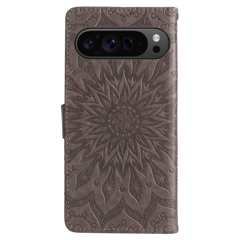 Δερματινη Θηκη Google Pixel 9 Pro Xl Solar Mandala Με Λουράκι Σιλικόνης