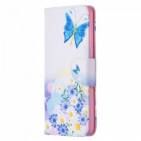 Θήκη Flip Samsung Galaxy A72 4G / A72 5G Ζωγραφισμένες Πεταλούδες Και Λουλούδια