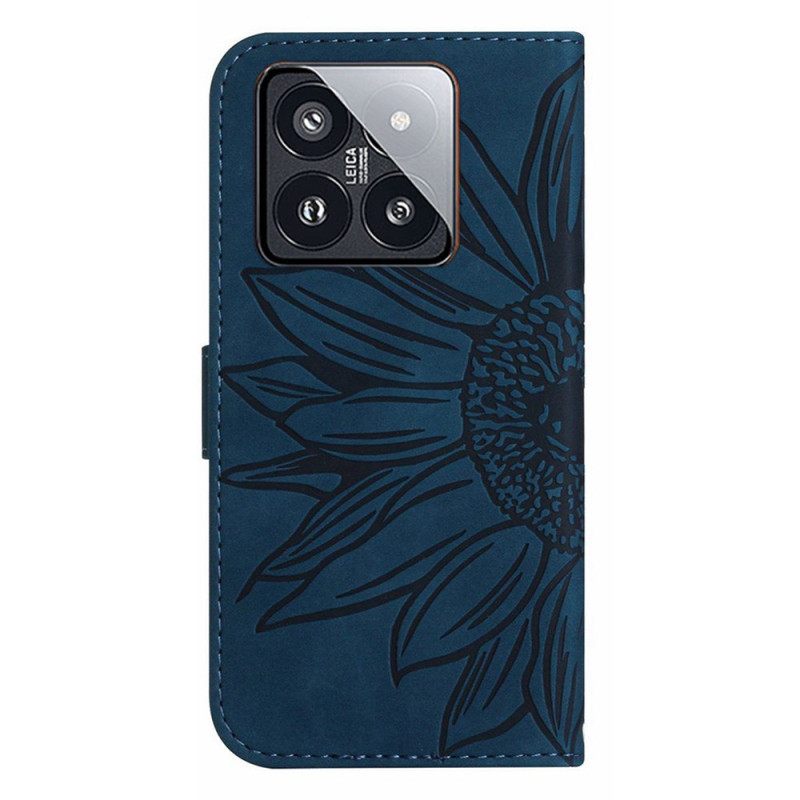 Δερματινη Θηκη Xiaomi 14 Pro Sunflower Print Με Λουράκι