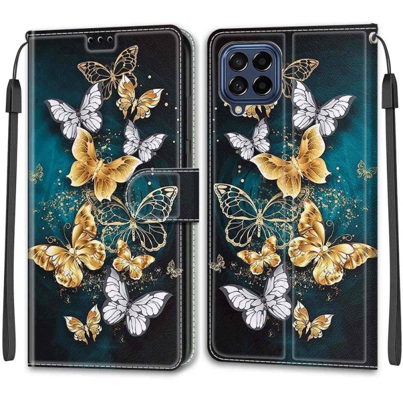 Θήκη Flip Samsung Galaxy M53 5G με κορδονι Ανεμιστήρας Strap Butterflies