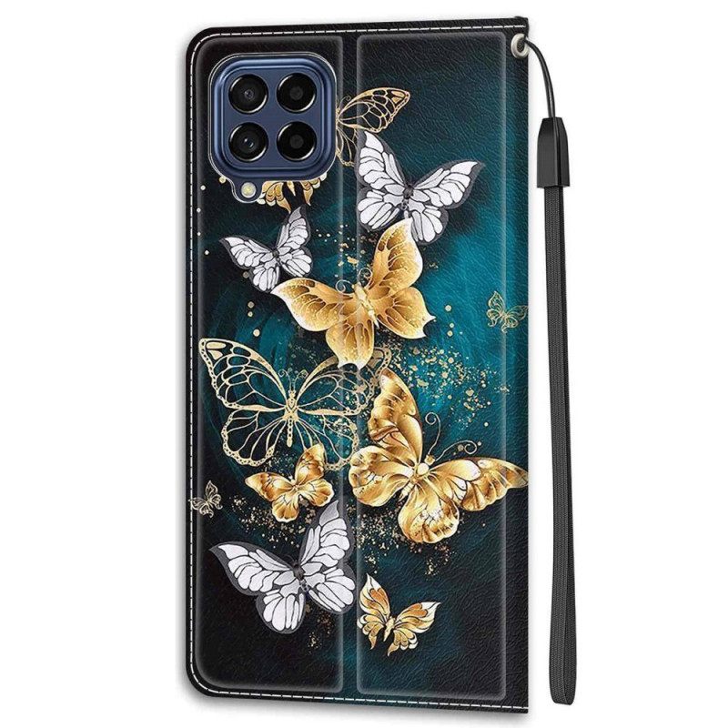 Θήκη Flip Samsung Galaxy M53 5G με κορδονι Ανεμιστήρας Strap Butterflies