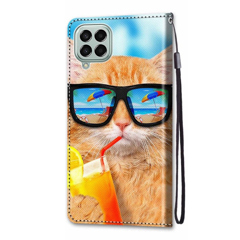 Θήκη Flip Samsung Galaxy M53 5G με κορδονι Strappy Star Cat