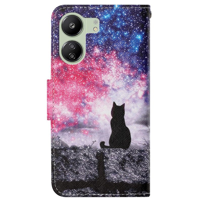 Δερματινη Θηκη Poco C65 Starry Sky With Lanyard Cat