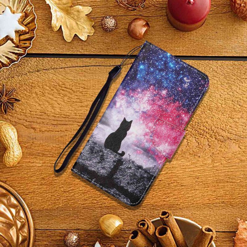 Δερματινη Θηκη Poco C65 Starry Sky With Lanyard Cat