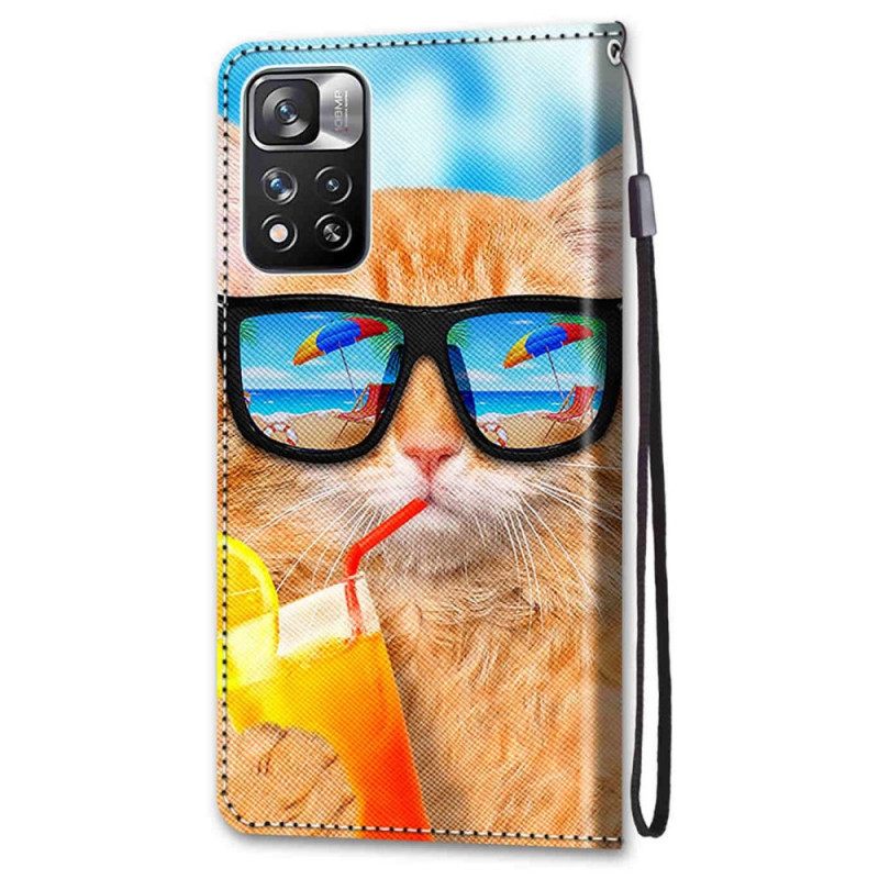 Θήκη Flip Xiaomi Redmi Note 11 Pro Plus 5G με κορδονι Strappy Star Cat