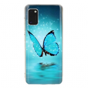 Θήκη Samsung Galaxy A41 Φθορίζουσα Μπλε Πεταλούδα
