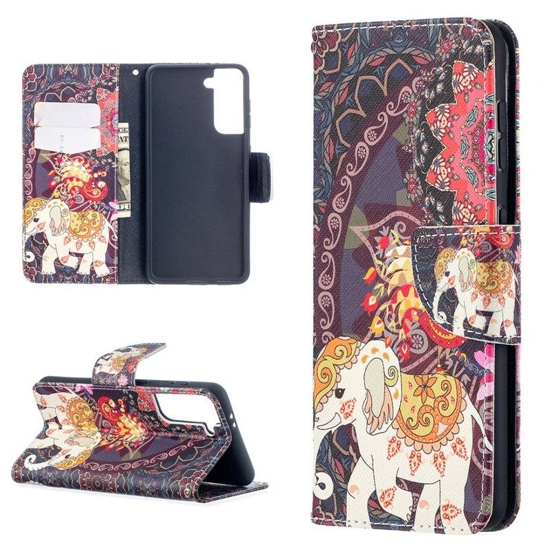 δερματινη θηκη Samsung Galaxy S21 5G Ethnic Elephants Mandala