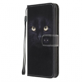 δερματινη θηκη Samsung Galaxy A52 4G / A52 5G / A52s 5G με κορδονι Strappy Black Cat Eyes