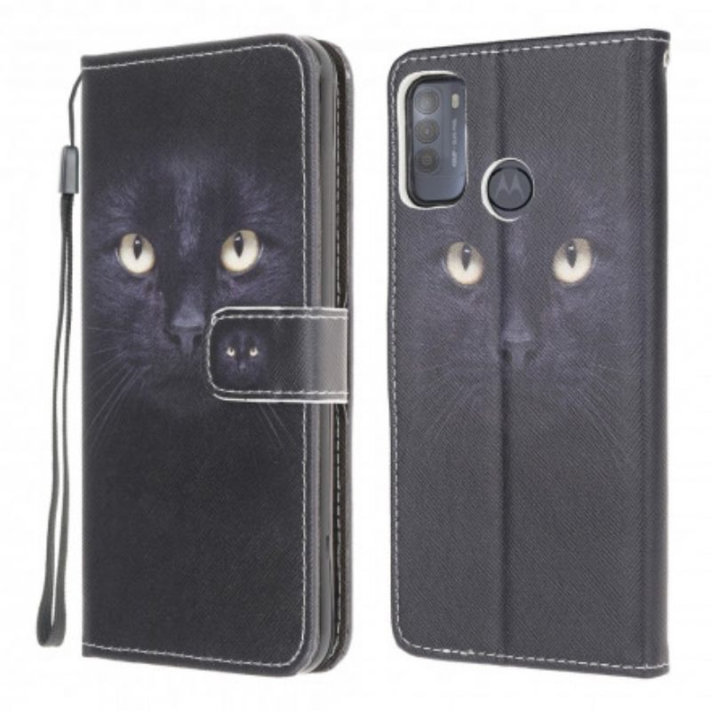 Κάλυμμα Moto G50 με κορδονι Strappy Black Cat Eyes