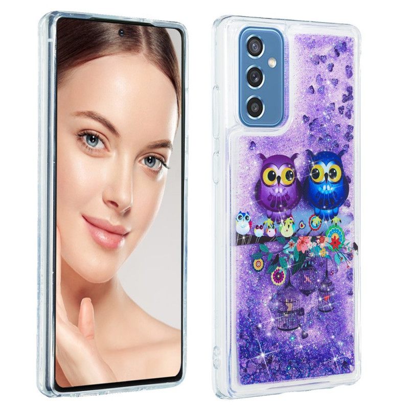 Θήκη Samsung Galaxy M52 5G Ζευγάρι Μωβ Κουκουβάγιες