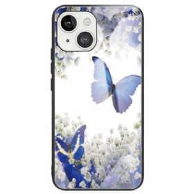 θηκη κινητου iPhone 14 Blue Butterflies Tempered Glass