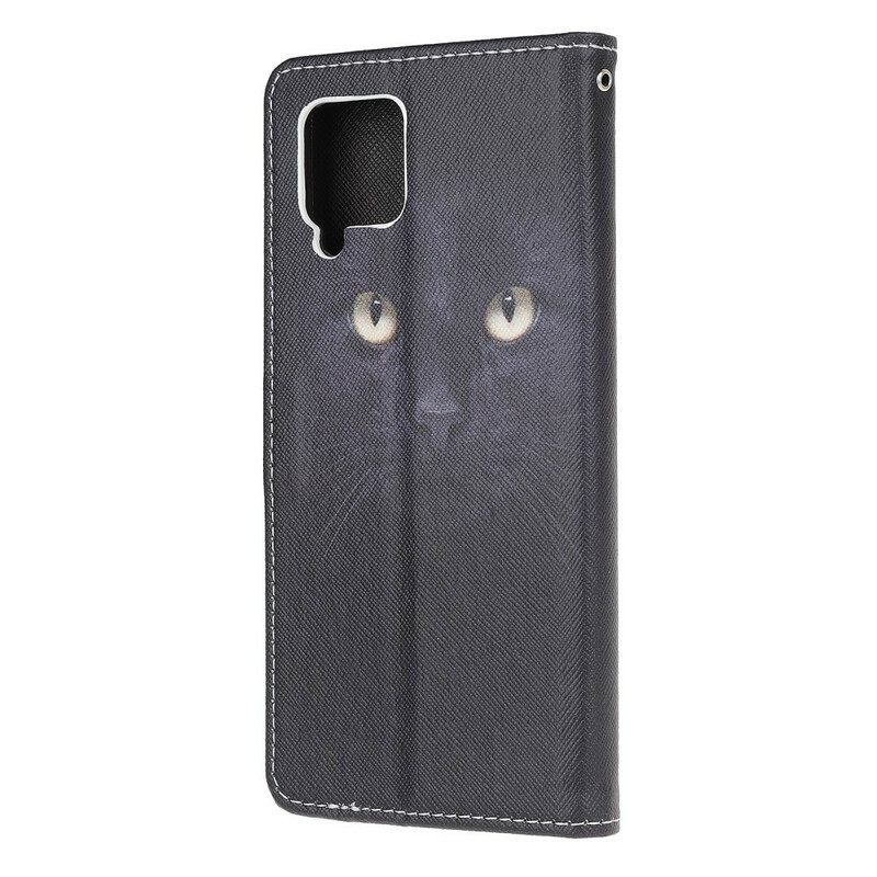 δερματινη θηκη Samsung Galaxy M12 / A12 με κορδονι Strappy Black Cat Eyes